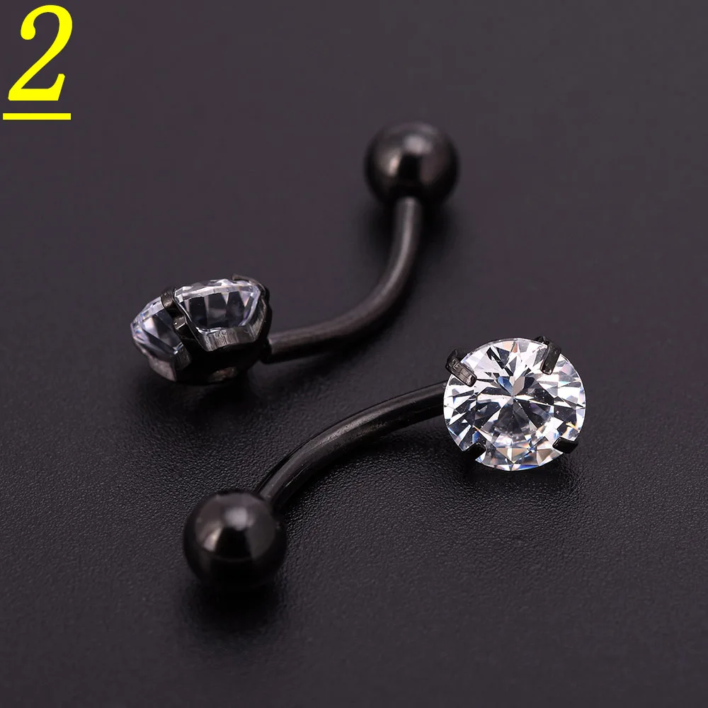 1 шт. Черный пирсинг для тела Круглый Циркон кубический бар штанга мяч пупка