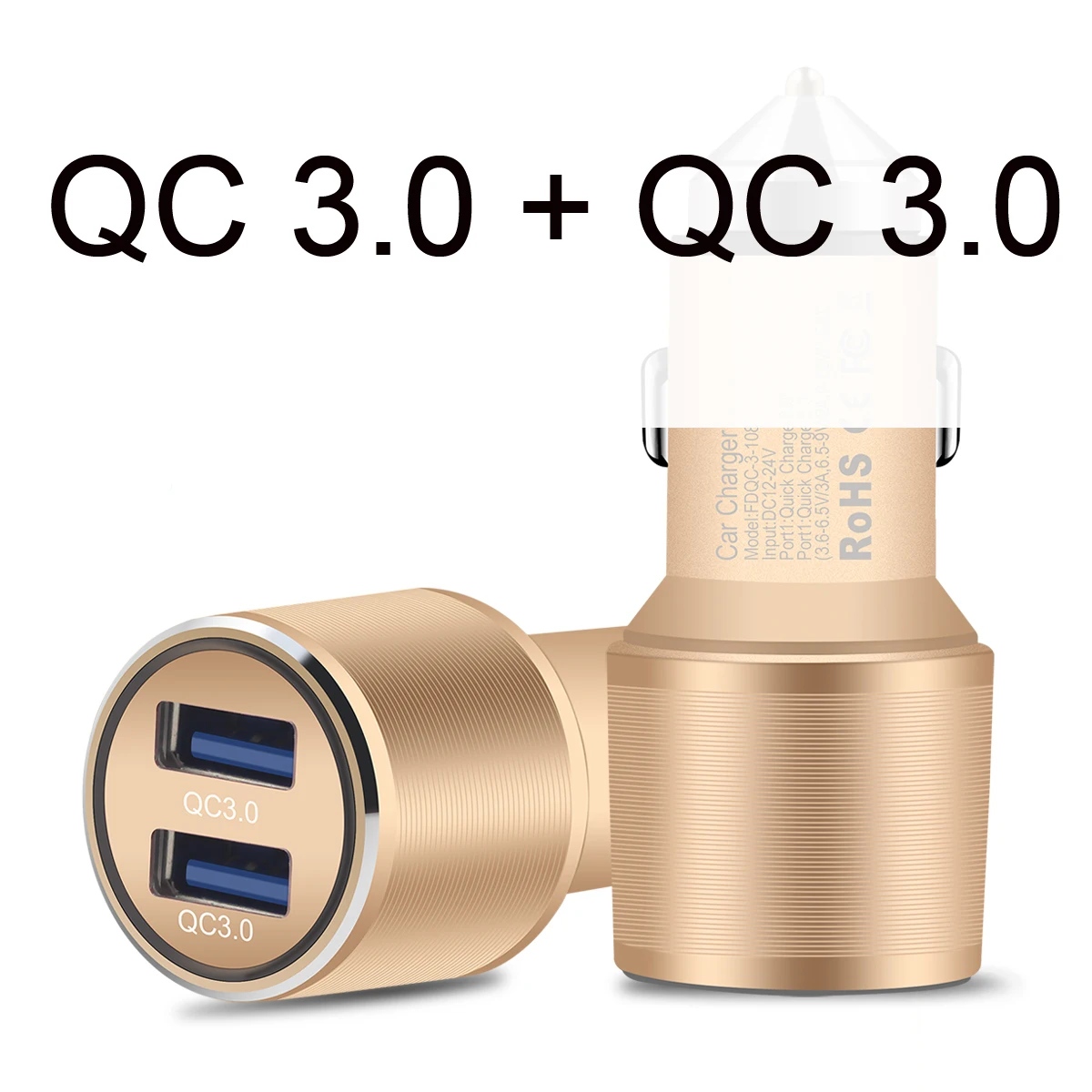Зарядное устройство QC Quick Charge 3,0, двойной автомобильный адаптер, прикуриватель, автомобильное зарядное устройство для мобильного телефона Xiaomi iPhone X 8 7 4 5 6 samsung - Тип штекера: Gold