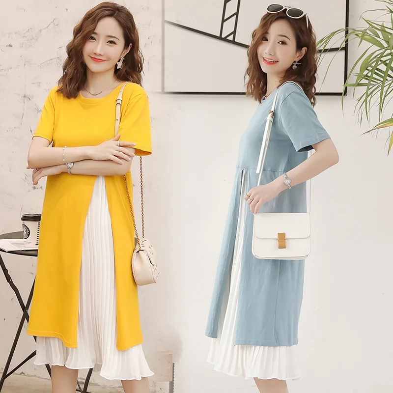 Envsoll M-2XL Maternity Summer Dress Short Sleeve Cotton Chiffon Pregnant Blue Yellow Pregnancy Clothes For Women | Мать и ребенок