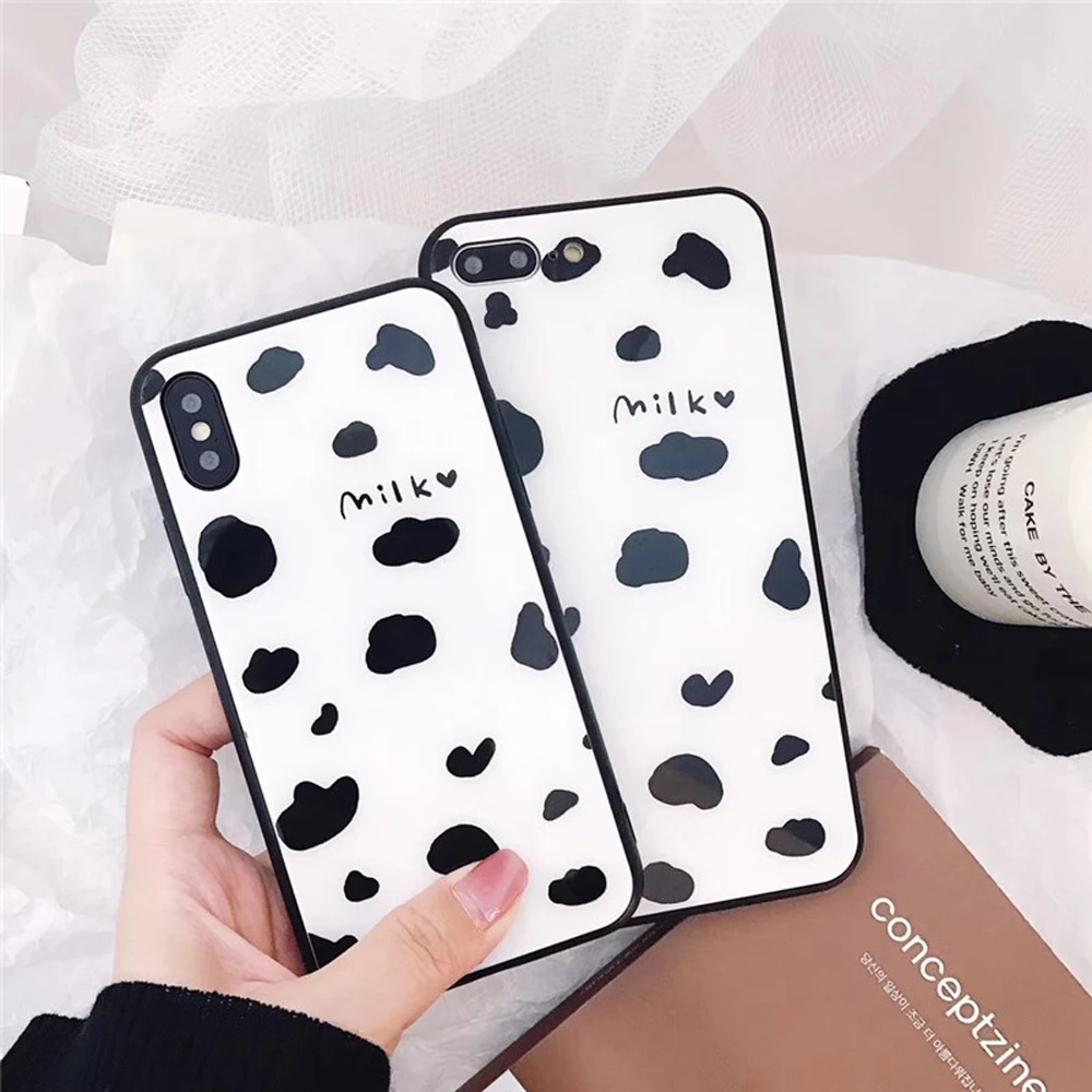 Чехлы для телефонов с коровьим молоком iPhone 7 Plus Xs Max XR X 8 6 6s из закаленного стекла