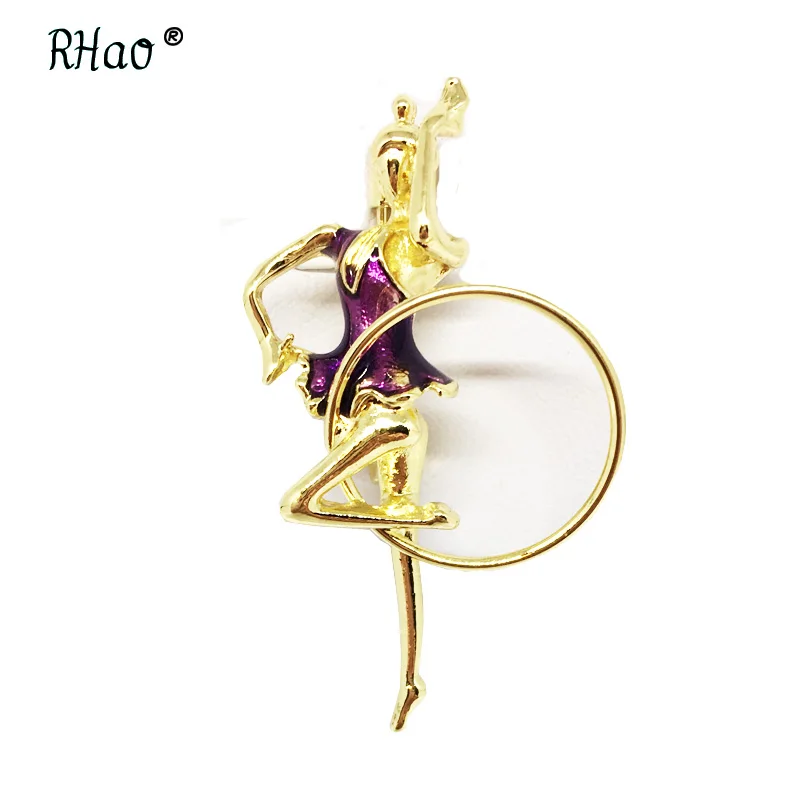 Женская эмалированная брошь в виде гимнастики золотого цвета|jewelry pin|enamel broochribbon