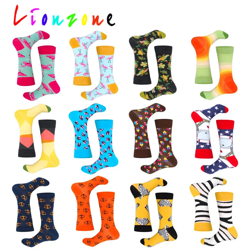 LIONZONE бренд счастливые носки для женщин/унисекс британский стиль Фламинго Зебра