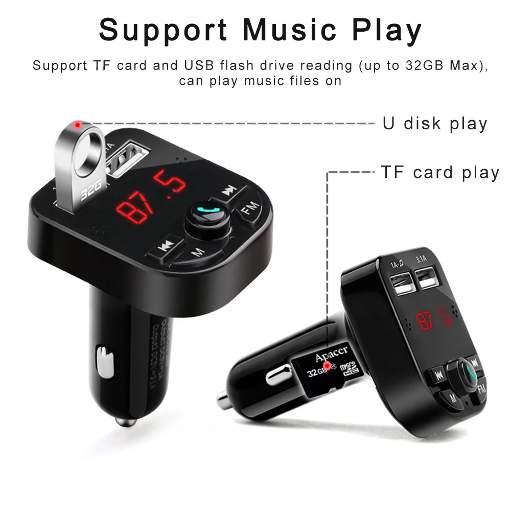 Car MP3 Player Bluetooth FM Transmitter Modulator Wireless Handsfree Kit 3.1A Dual USB Charger Accessories | Автомобили и