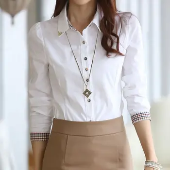 New OL White Blouse Plus Size 2XL Long Sleeve Turn-down Collar Formal Elegant Ladies Female Shirt Blusas Ladies Tops 1
