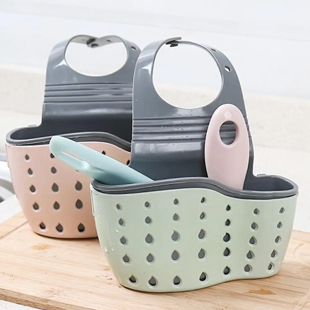 Sink Draining Hanging Basket Kitchen &amp Dining Adjustable Rubber Hollow-out Dish-washing Sponge Sucker Tank Rack Storage Bag | Дом и сад