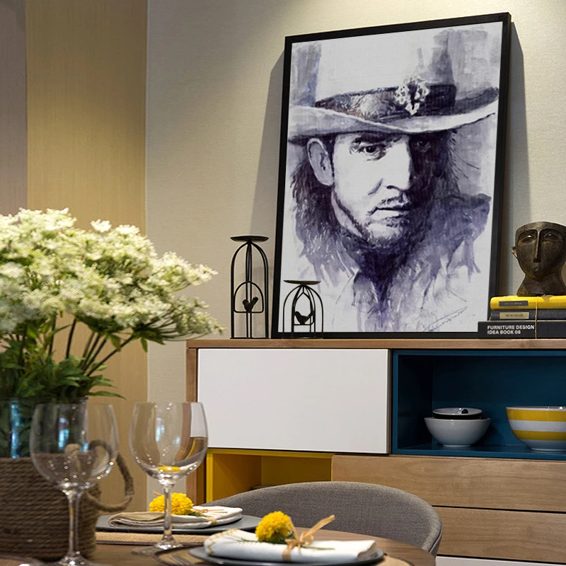 1 ШТ. Unframed Борода Прохладный Человек Настенная Живопись в Шляпе Длинные Волосы