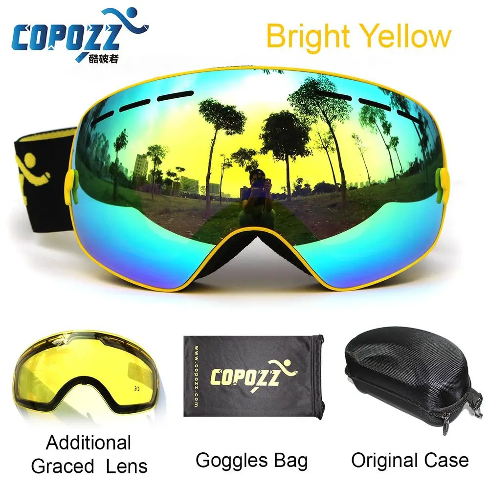 COPOZZ, брендовые лыжные очки, 2 двойные линзы, противотуманные, UV400, большие, сферические, для сноуборда, очки для мужчин и женщин, лыжные, снежные очки, набор - Цвет: Цвет: желтый