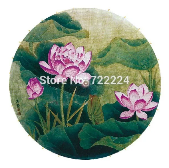 

Dia 50cm Oil Painting style lotus picture bamboo handle handmade chinese classical non-automatic waterproof oiled paper umbrella