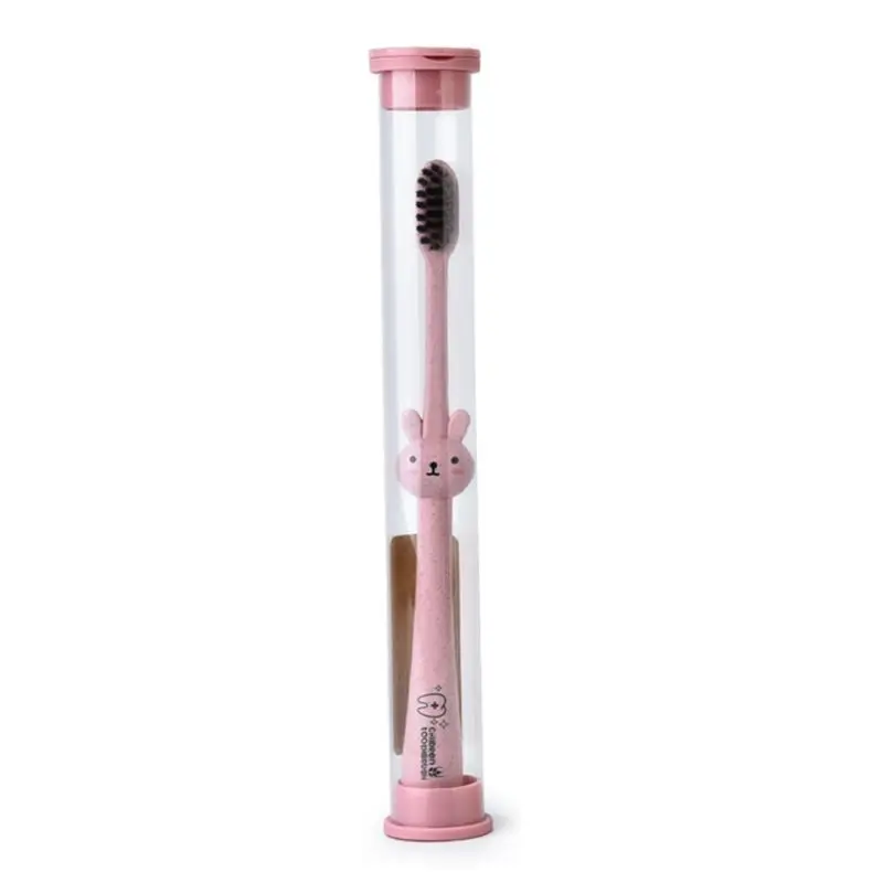 Cepillo de dientes para beb&eacute; con mango de dibujos animados, cuidado bucal, paja de trigo Natural, bamb&uacute;-3