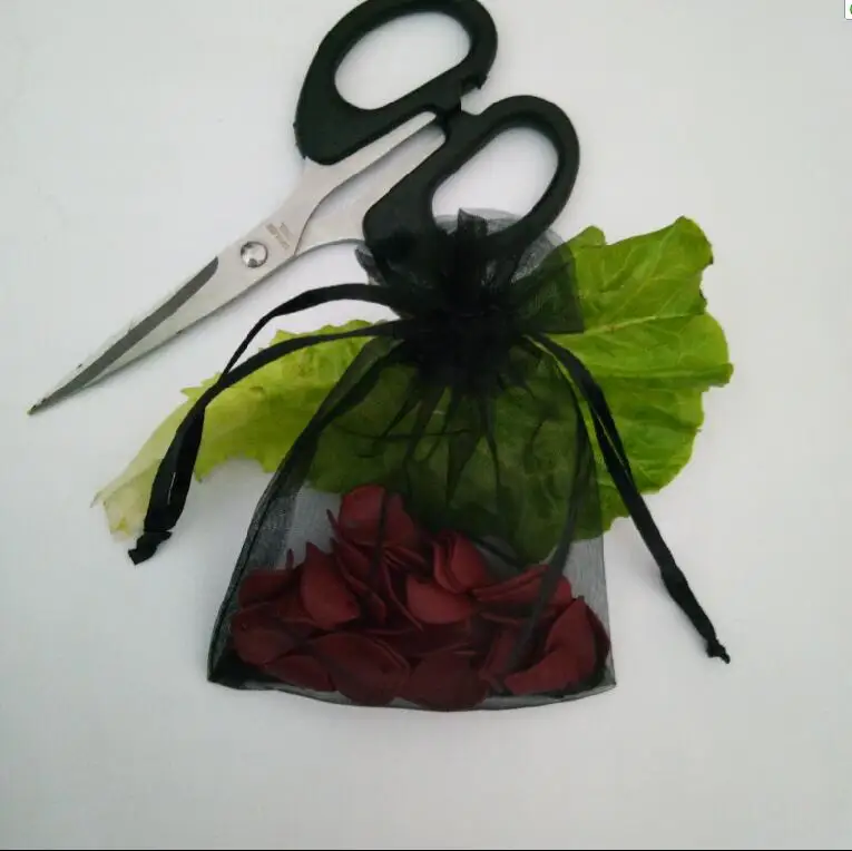 50 шт./10x15 11x16 13x18 15x20 см черные сумки из органзы на шнурке подарочные пакеты для