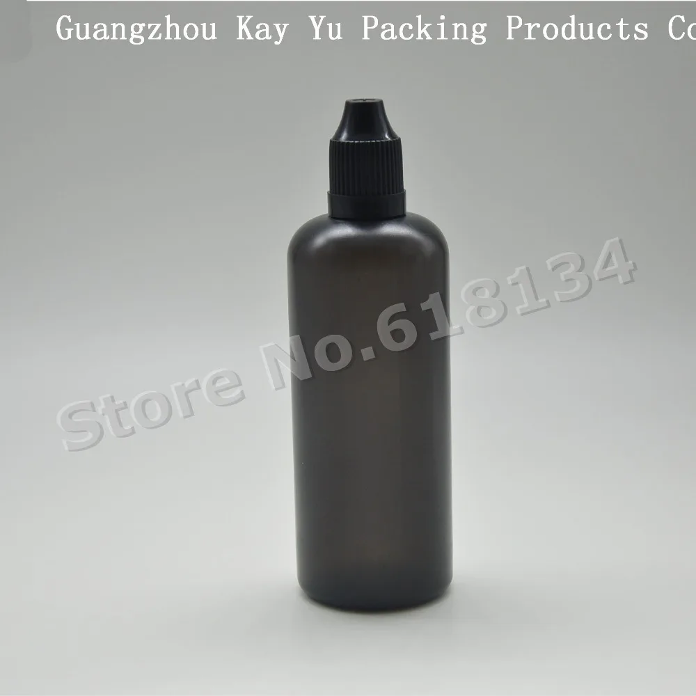 100pcs 100ml black plastic squeezable dropper bottle with childproof cap, black bottle with dropper whole sale