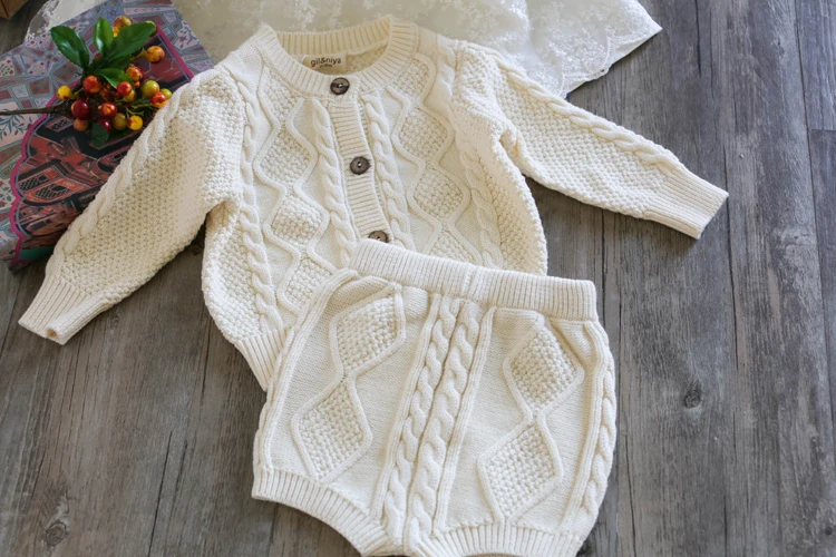 2018 комплекты одежды для мальчиков и девочек вязаный костюм из чистого хлопка