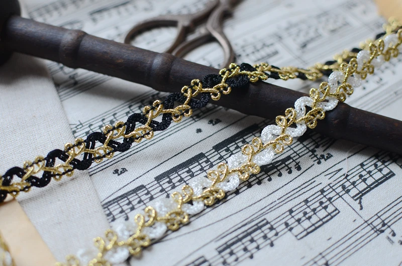 10yards/ lot 1cm width Fashion Handmade DIY Gold Thread Polyester Hollow Lace Trimming Ribbon for Clothing Sewing -DC - купить по