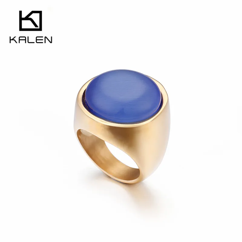 KALEN, 1 шт., нержавеющая сталь, болгарийское золото, кольца для женщин, Богемия, цветной камень, кольца на палец, размер 6, 7, 8, 9, дешевые кольца, ювелирные изделия - Цвет основного камня: gold blue