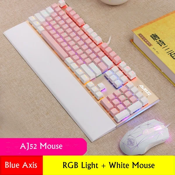 RGB White Mouse Ajazz AK40S PBT Edition эргономичная USB Проводная Механическая игровая клавиатура RGB/смешанный свет отсоединяемая Магнитная опора для рук синяя ось - Цвет: RGB White Mouse