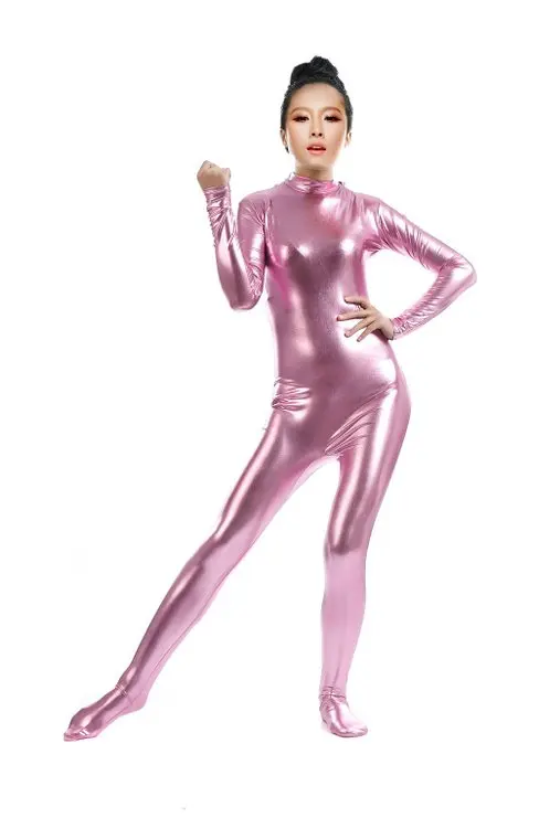 Женский Блестящий металлический золотой комбинезон Zentai Dancewear Footed Spandex боди на