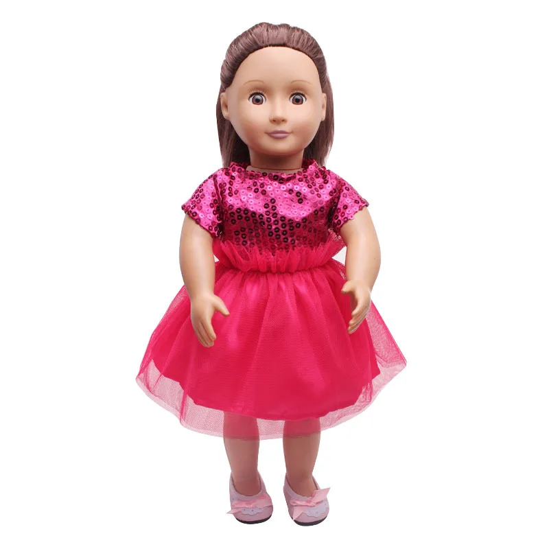 

43cm baby Doll Rose Color Sequins Lace Dress for 18 Inch Girl Doll