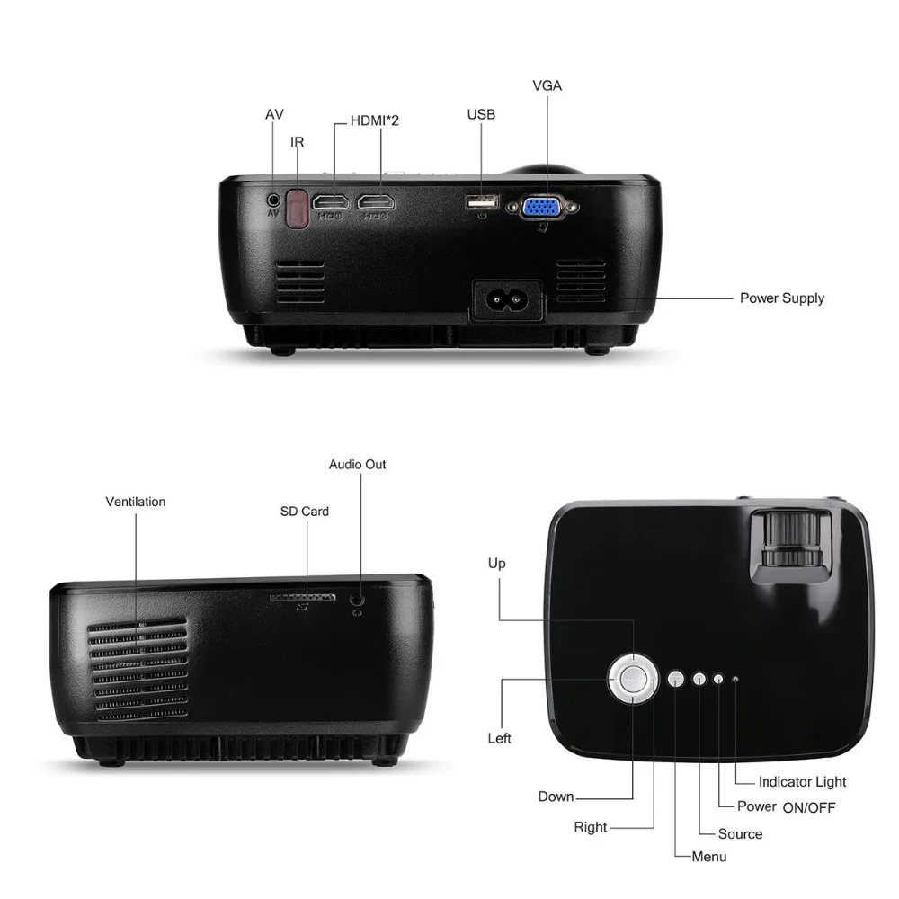 Exquizon GP70 lcd 800*480 проектор(опционально Android 4,4 Bluetooth wifi) HD 1080P 1800 люмен HDMI/VGA/USB мультимедийный плеер