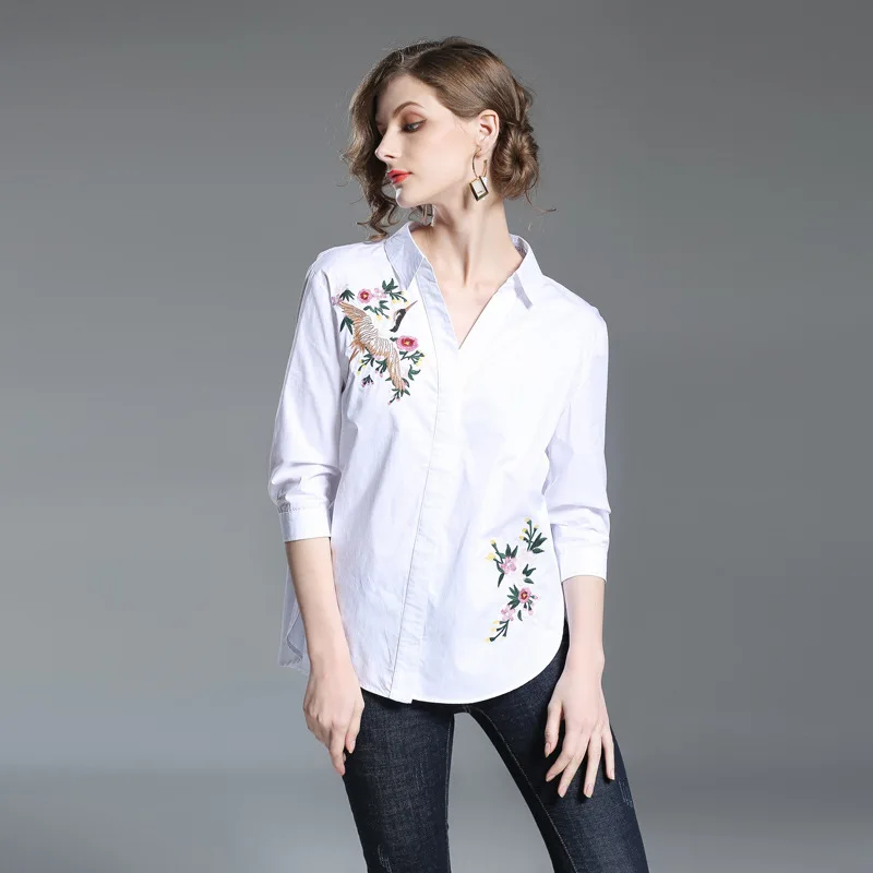 Блузка женская с цветочным принтом вышивкой и рукавом 3/4 | Женская одежда