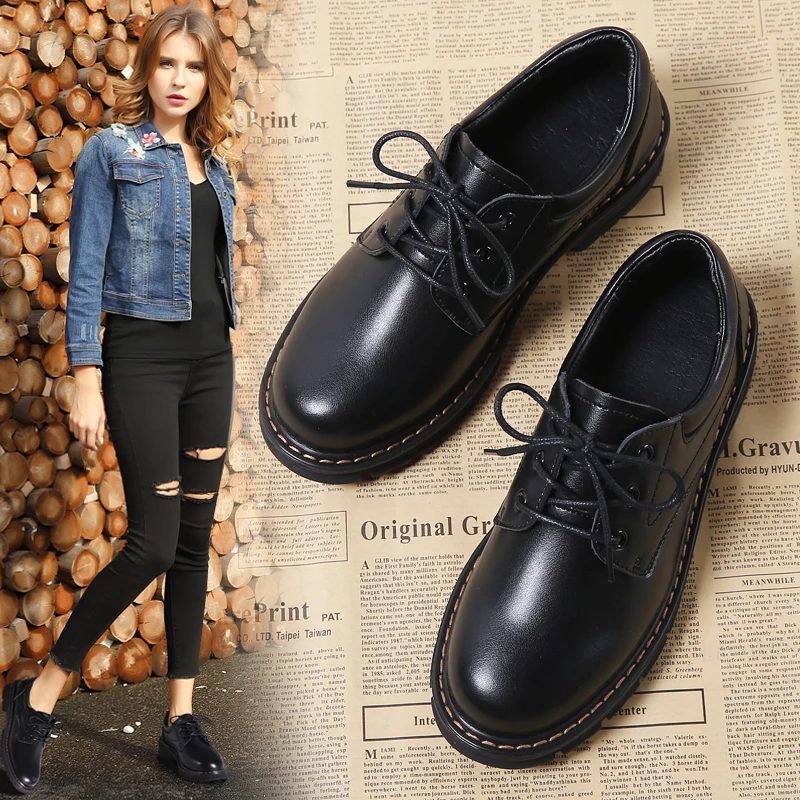 2019 Весна Женская обувь туфли оксфорды Удобная водонепроницаемая из натуральной