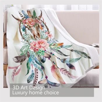 BlessLiving Cow Skull Throw Blanket Dreamcatcher Feathers Roses Soft Fleece Thin Quilt Decorative Sherpa Bed Blanket 150x200cm 4