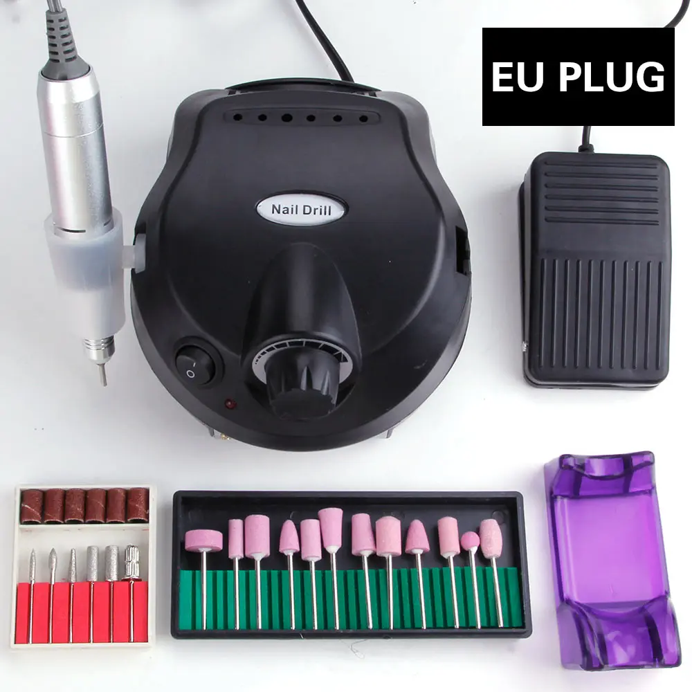 Black Set EU Plug 30000 об/мин профессиональный Керамический Резак Маникюрный набор электрическая дрель для ногтей фрезерный станок алмазные фрезы инструменты для маникюра - Color: Black Set EU Plug