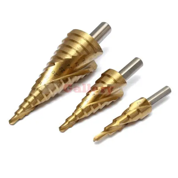 3 шт. спиральные ступенчатые сверла из быстрорежущей стали с рифленым