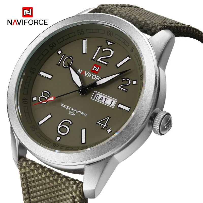 Naviforce Для мужчин спортивные Наручные часы модные Повседневное Роскошные Лидирующий бренд Повседневные часы кожа Водонепроницаемый часы мужской Relogio Masculino - Цвет: ArmyGreen
