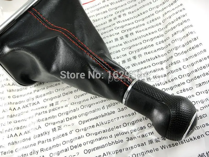 5 SPEED CHROME Genuine leather MANUAL SHIFT KNOB SHIFTER for MK4 GOLF JETTA Leather Red line | Автомобили и мотоциклы