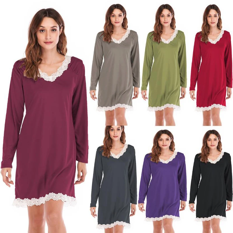 одежда для девочек Твердые v образным вырезом полноформатный Для женщин платья