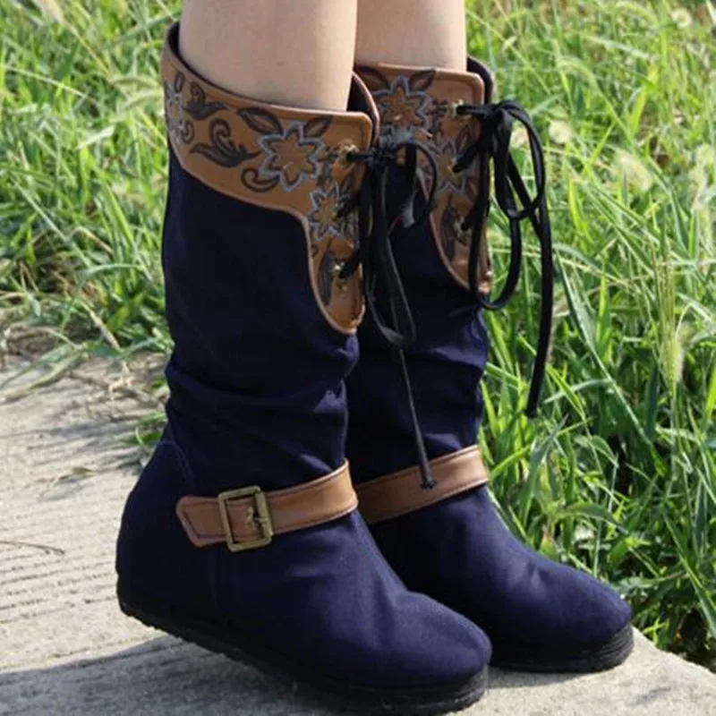 Винтажная обувь в китайском этническом стиле хлопковые сапоги до колен на