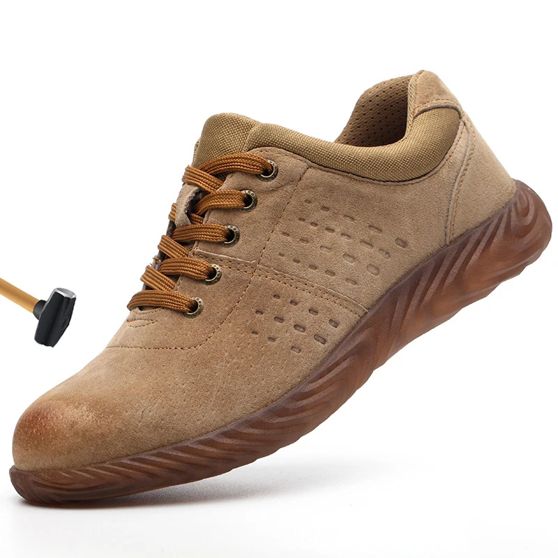 

Для мужчин дышащие на открытом воздухе замша из свиной кожи Сталь носок Кепки рабочие ботинки Для мужчин анти-скольжения не прокалываются, ...