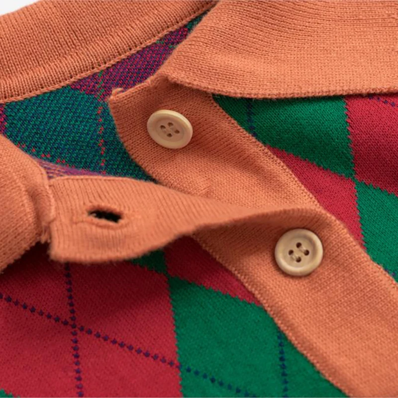 High Quality Women's Pullover Sweater Diamond Plaid Green Rainbow Half Sleeve Ladies New Spring Loose Knit | Женская одежда
