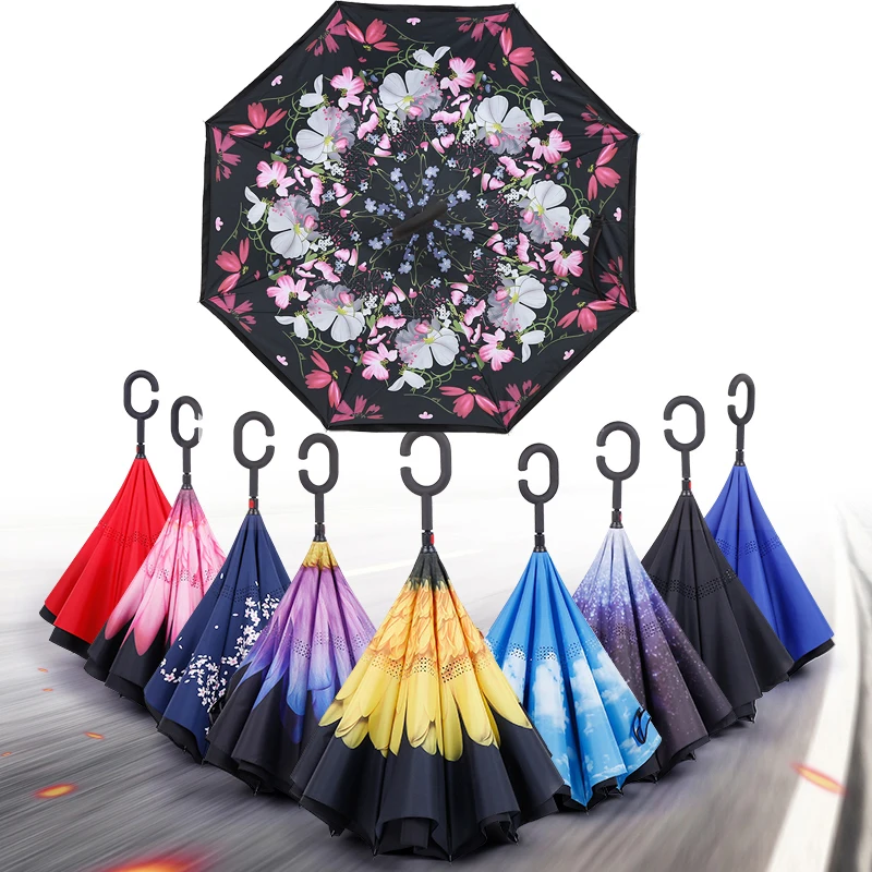 Ветрозащитный Зонт с обратной стороны двухслойный перевернутый зонт