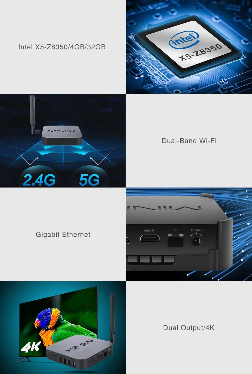 MINIX ТВ приставка NEO Z83-4 Pro официальный Windows 10 Pro мини ПК Intel Atom x5-Z8350 4 ГБ/32 ГБ ac wifi 1000 м LAN HDMI смарт ТВ приставка