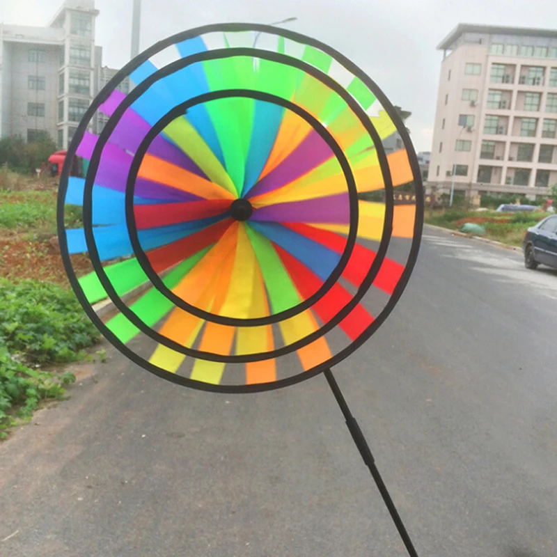

1PC Colorful Rainbow Triple Wheel Wind Spinner Windmill Garden Yard Outdoor Decor Kids Toys
