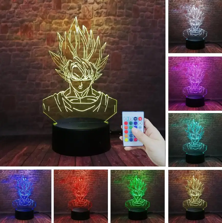 Controller 7 Color Dragon Ball Супер Saiyan Goku фигурки 3D иллюзия настольная лампа 7 цветов меняющийся ночной Светильник для мальчиков подарки для детей - Испускаемый цвет: Controller 7 Color
