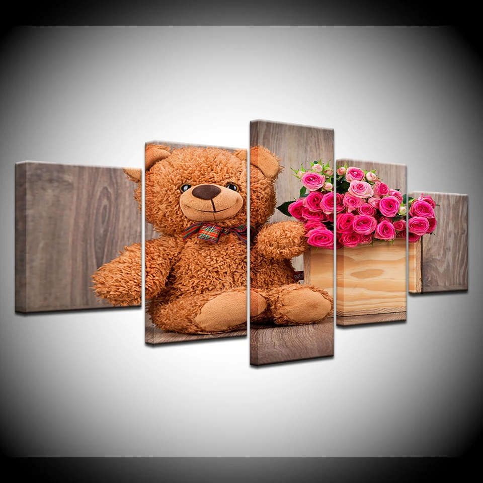 

5 Panel/pieces HD Print Happy Teddy Bear lovely wall posters Print On Canvas Art Painting For home living room decoration