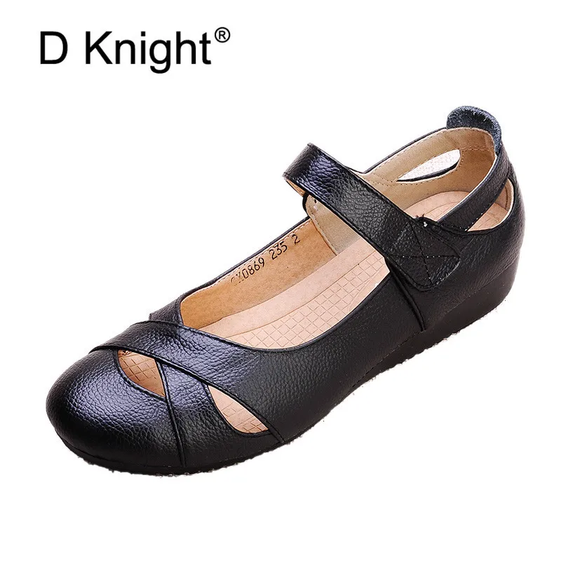 2021 Summer Shoes Women Genuine Leather Flat Sandals Comfortable Soft Hollow Hole Casual Mary Janes Ethnic Women's Shoes Sandals