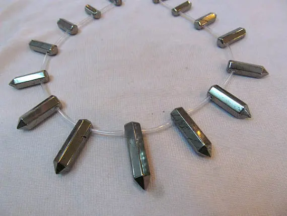 

2strands Natural Raw pyrite crystal arrow spikes shark horn pyrite iron gold pyrite necklace 15-30mm