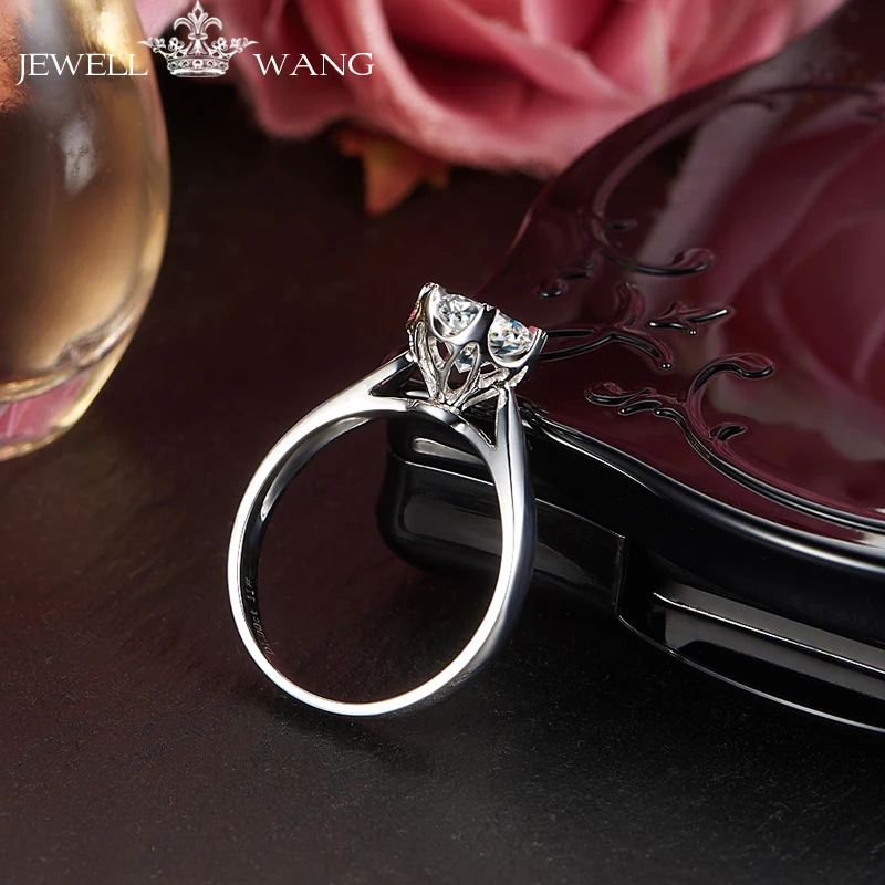 

Jewellwang Moissanites Ring Round Snowflakes 0.5ct Carat Certified vvs1 Rings For Women 18k Real White Gold