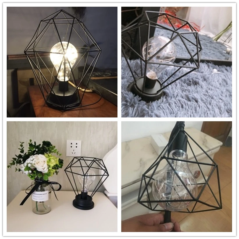 LED Creative Geometric Small Night Light Iron Copper Wire edrooom Dormitory Beside Lamp Home Decoration Table Luminary | Лампы и