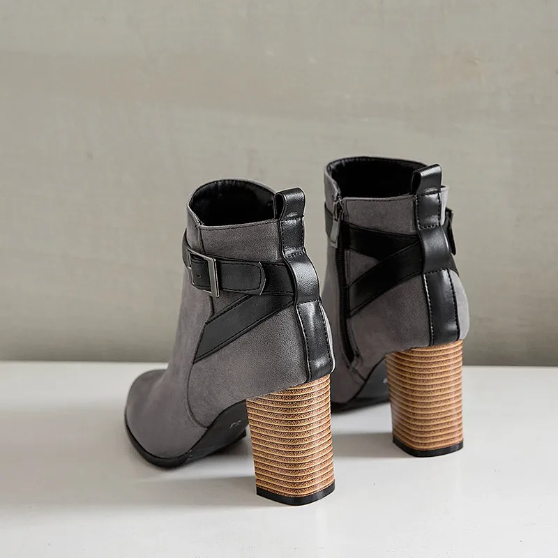 Женские ботильоны на высоком квадратном каблуке с острым носком молнии|Женские