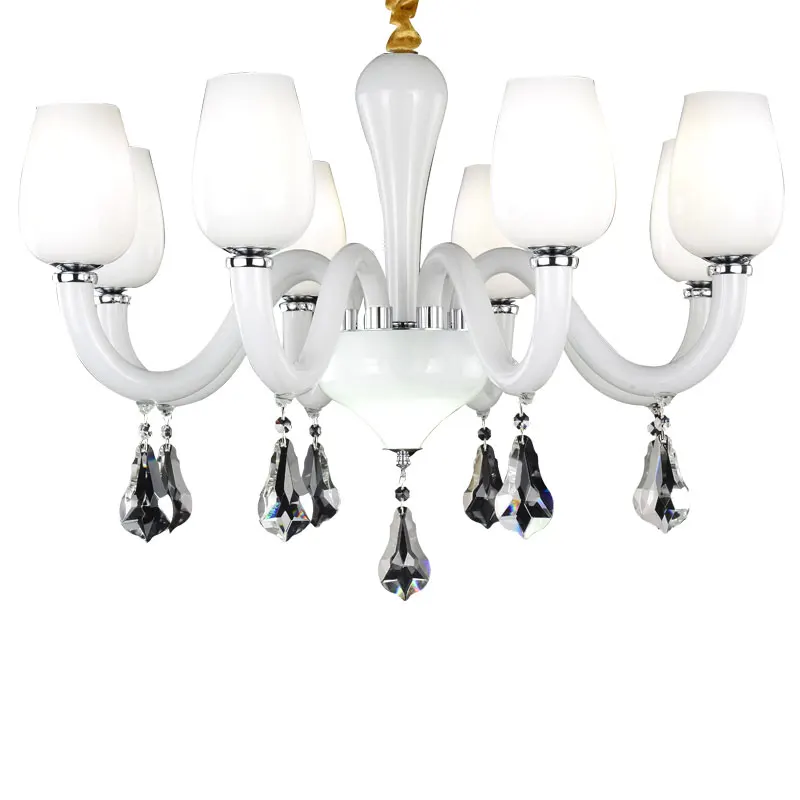 Modern Art Deco Chandelier Milky White Color Hanging Lamp Living Room Candle Lamps Luxury Crystal | Освещение