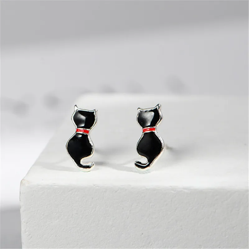 

925 Sterling Silver Cut Animals Cat Stud Earring For Women Wedding Gift Ear Pierced Earrings Fashion Jewelry eh1170