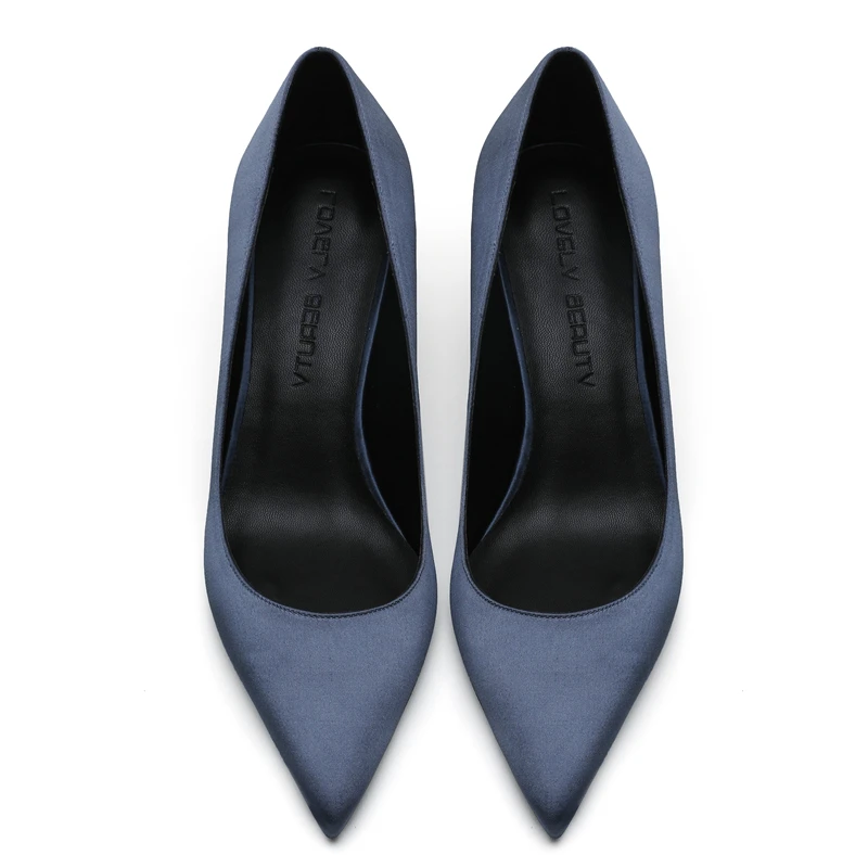 8cm Heel Height Элегантные женские туфли-лодочки высококачественные шелковые туфли с острым носком на высоком тонком каблуке 6 см, 8 см, 10 см, Классические Вечерние туфли для офиса женская обувь зеленого цвета, E0041 - Цвет: 8cm Heel Height