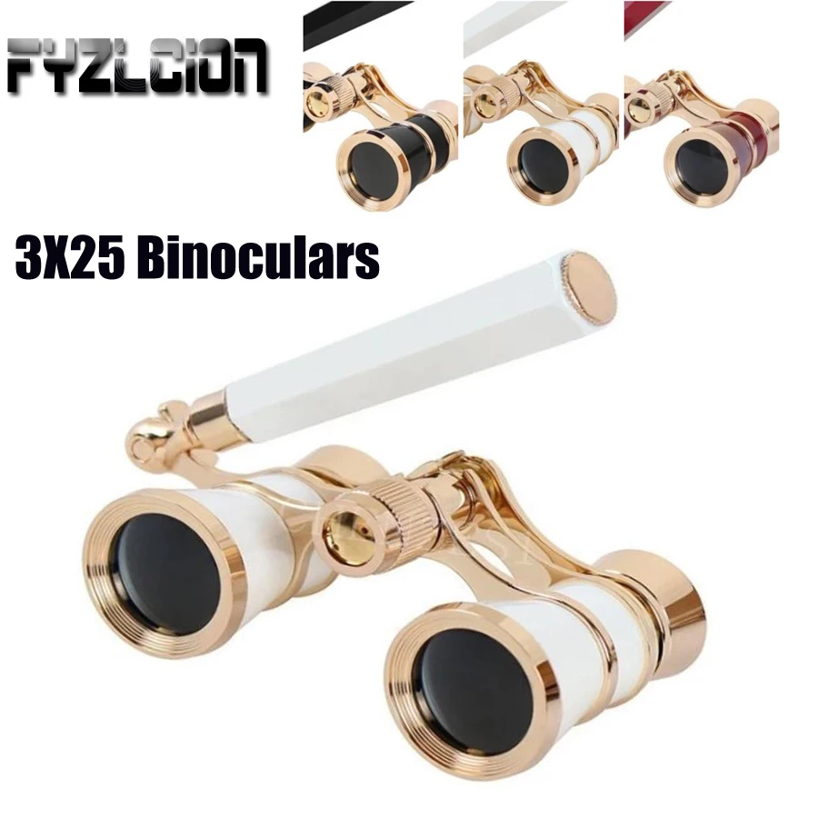 

3x25 Coated Binoculars Brass Opera Theater Glasses Metal Body with Handle Multiple Colour Retro Design Ms Gift Binoculars