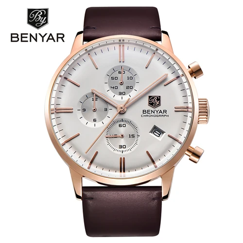 rose gold white B BENYAR модные спортивные мужские часы с хронографом лучший бренд класса люкс кварцевые часы водонепроницаемые часы мужские часы relogio Masculino - Цвет: rose gold white B