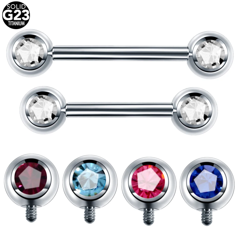 1pc G23 Titanium Nipple Barbell Rings Gem Internally Thread Tongue Long Cartilage Bar Earrings Body Jewelry | Украшения и