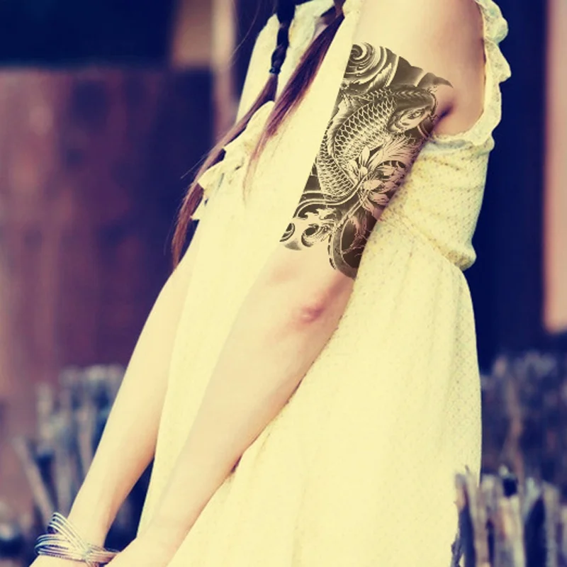 2PCS Female Black Fish Temporary Tattoo Waterproof Men Women Arm Sticker Fake Sleeve Body Shoulder | Красота и здоровье